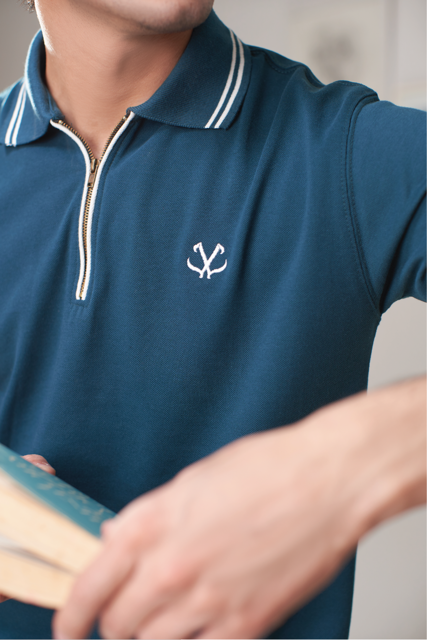 BLUE STEEL POPCORN ZIP POLO