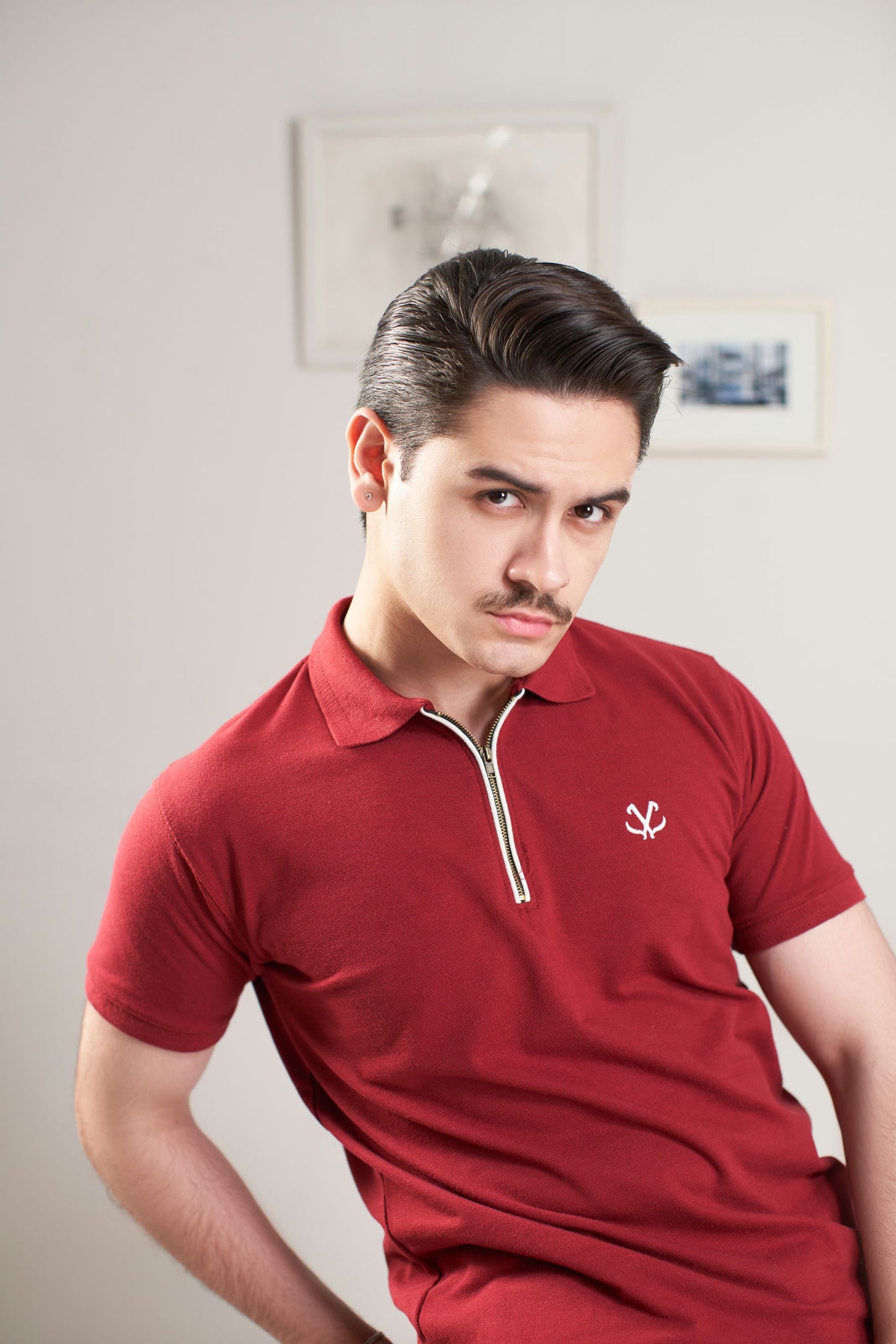 MAROON BASICS ZIP POLO