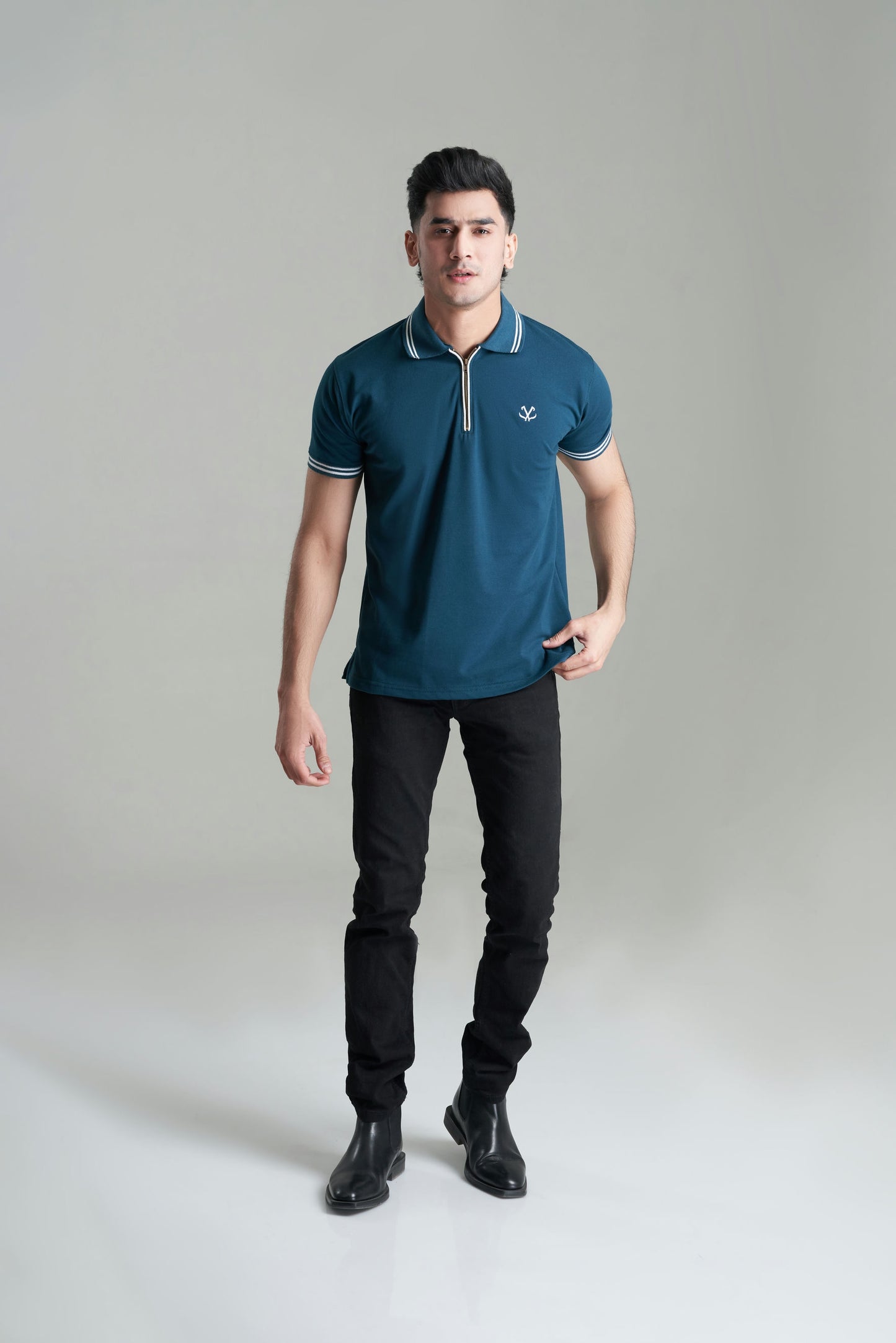 BLUE STEEL POPCORN ZIP POLO