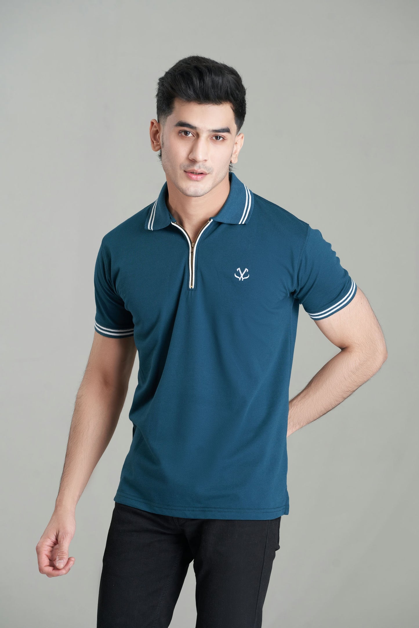 BLUE STEEL POPCORN ZIP POLO