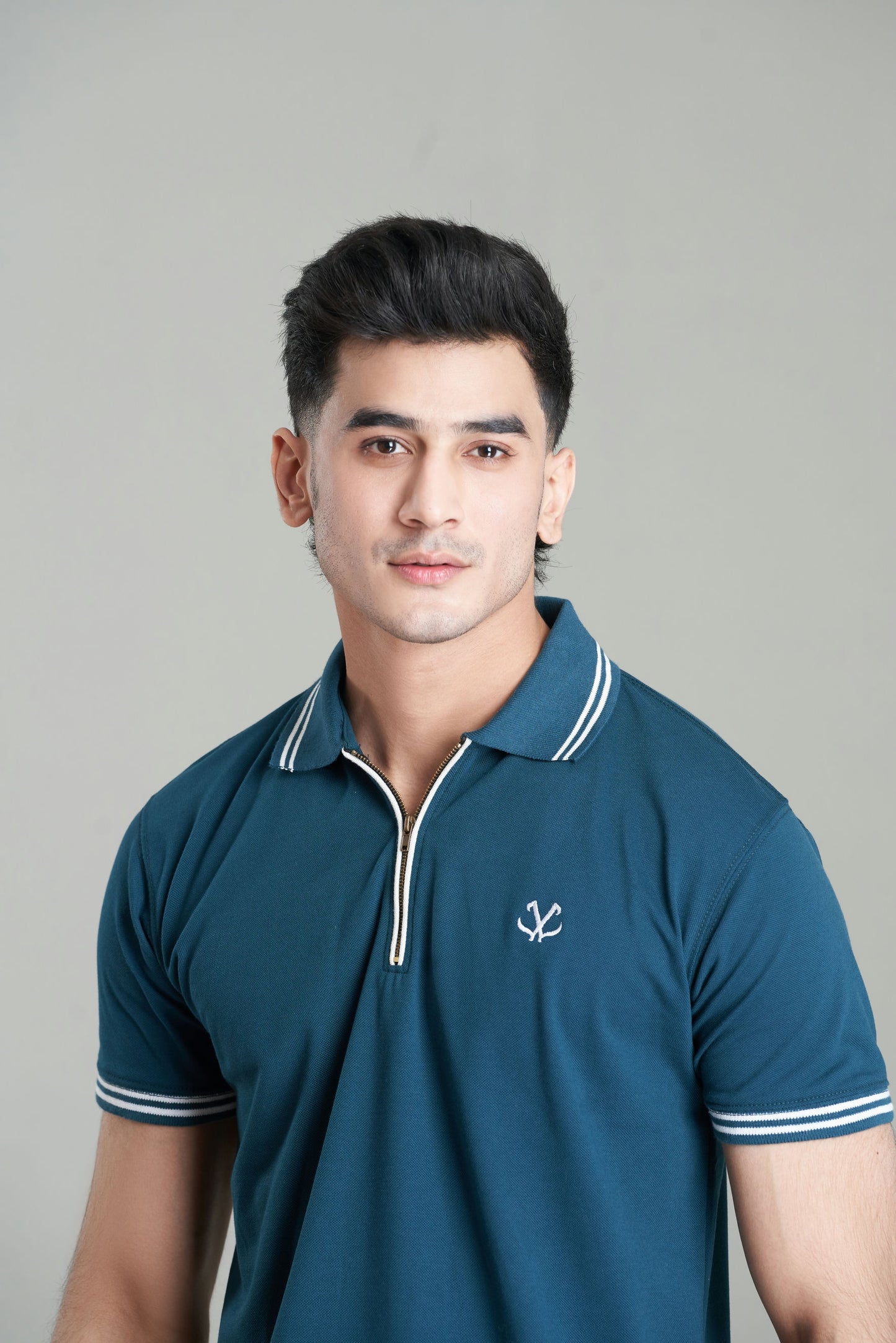 BLUE STEEL POPCORN ZIP POLO
