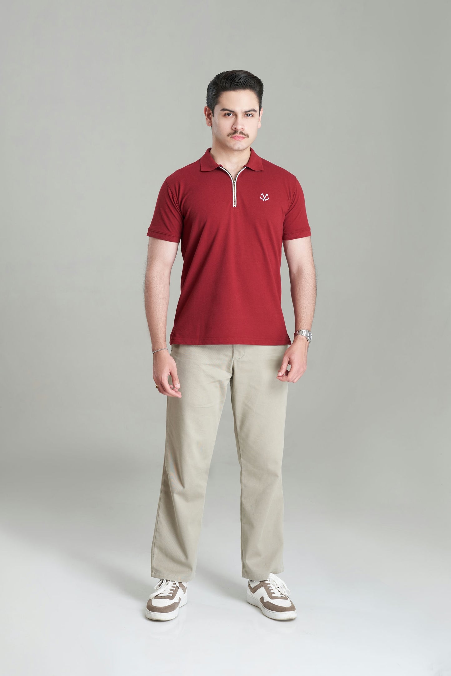 MAROON BASICS ZIP POLO