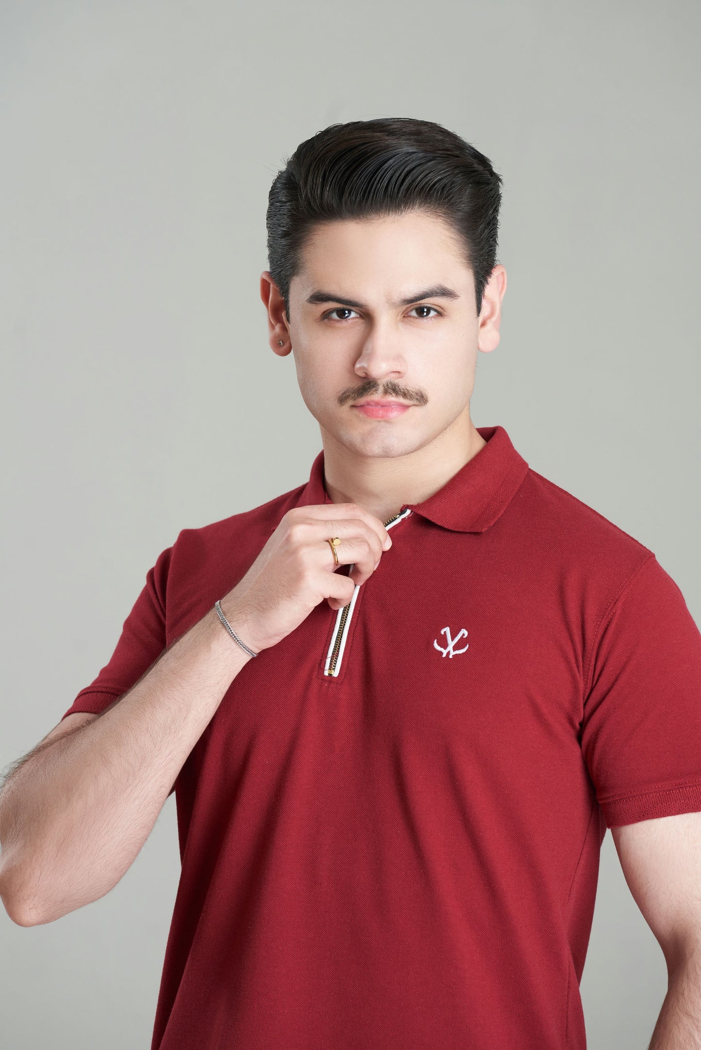 MAROON BASICS ZIP POLO