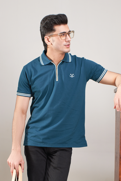 BLUE STEEL POPCORN ZIP POLO