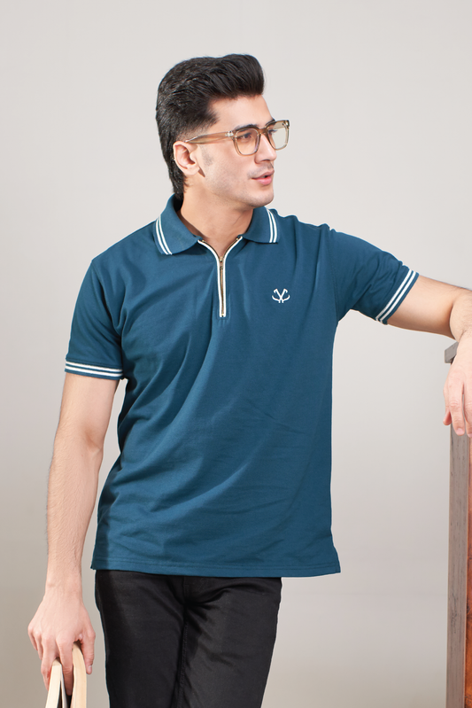 BLUE STEEL POPCORN ZIP POLO