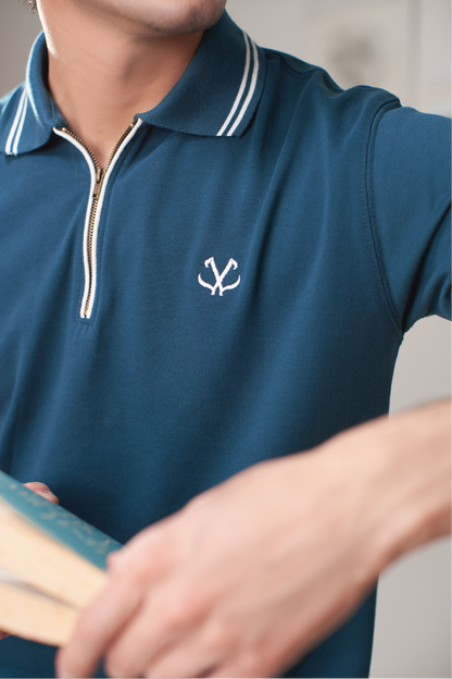 BLUE STEEL POPCORN ZIP POLO