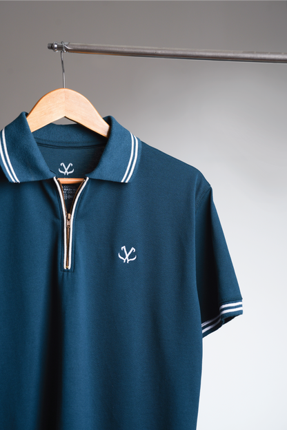 BLUE STEEL POPCORN ZIP POLO