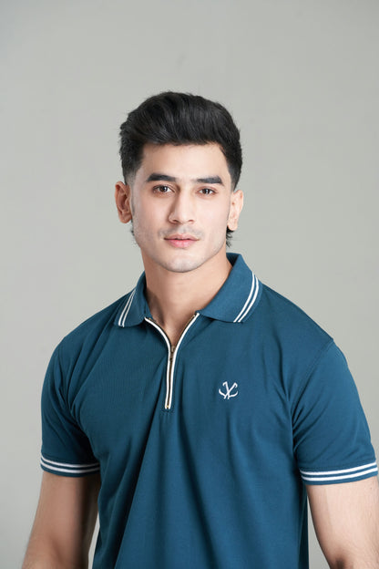 BLUE STEEL POPCORN ZIP POLO
